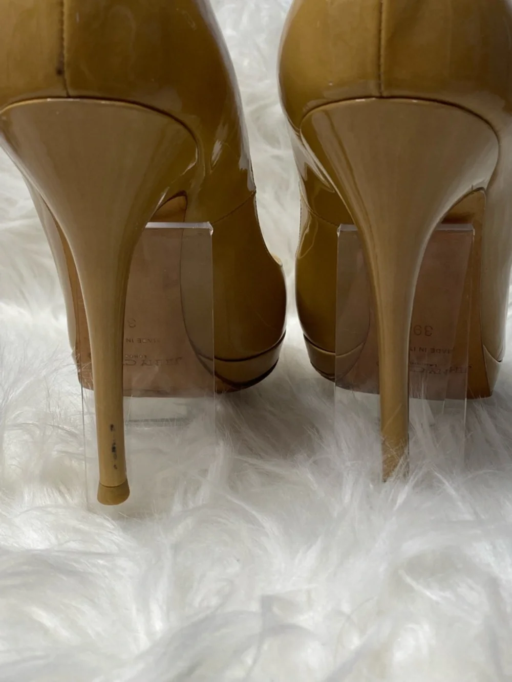 Jimmy Choo “Crown” Circa 2012 Beige Leather Peep-Toe Stiletto Pumps Authentic. - Picture 13 of 17